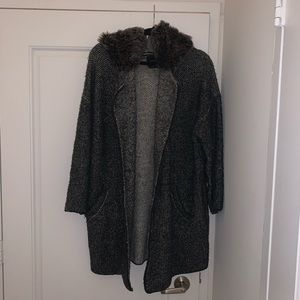 Zara knit fur trim coat